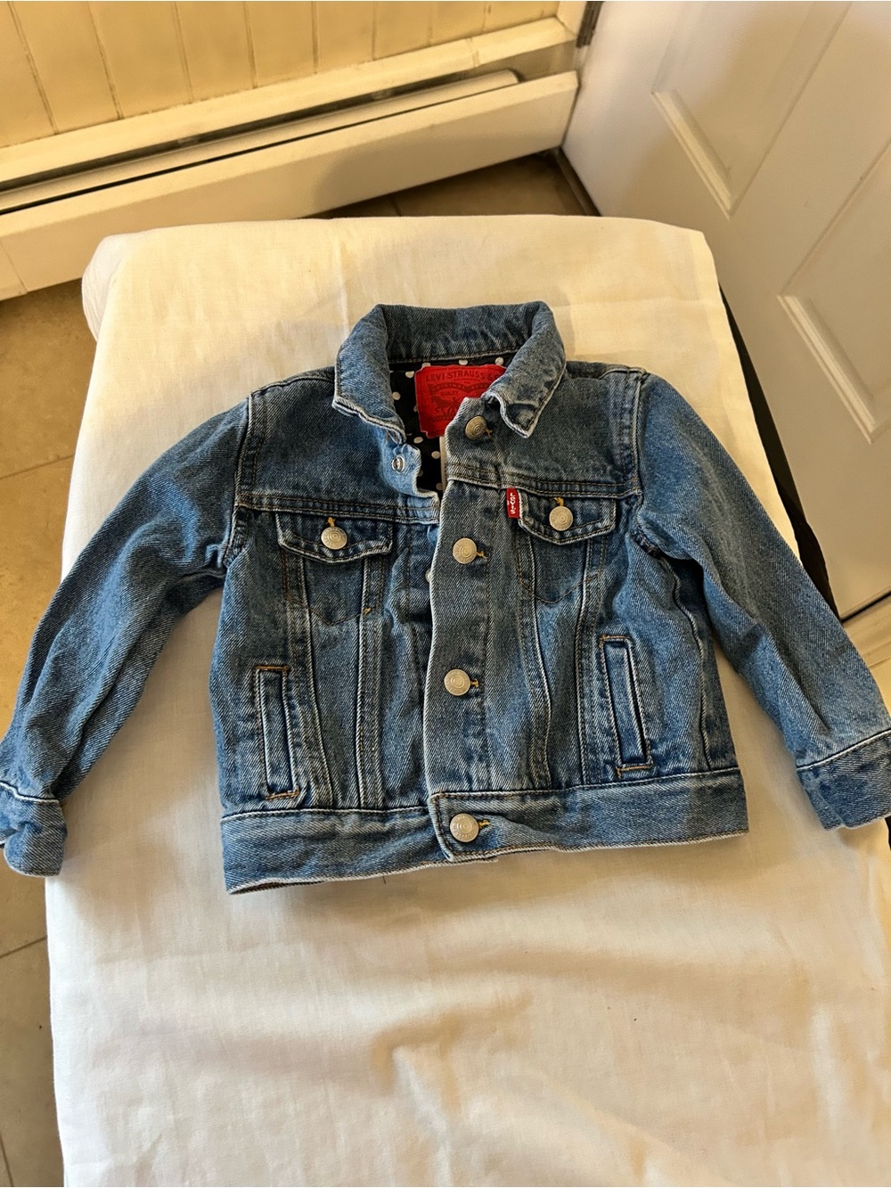 Levi's Baby Denim Trucker Jacket Polka Dot Lined Medium Wash Size 18 Months